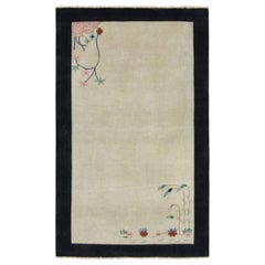 Rug & Kilim’s Chinese Art Deco Style Runner Rug, Cream White with Floral Pattern