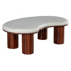 Custom Modern Kidney Shape Bench in Macassar Wood and Leather by Carrocel