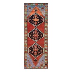Traves de Mesa Turco Oushak Vintage con Campo Rojo y Verde 4'4 x 11'10