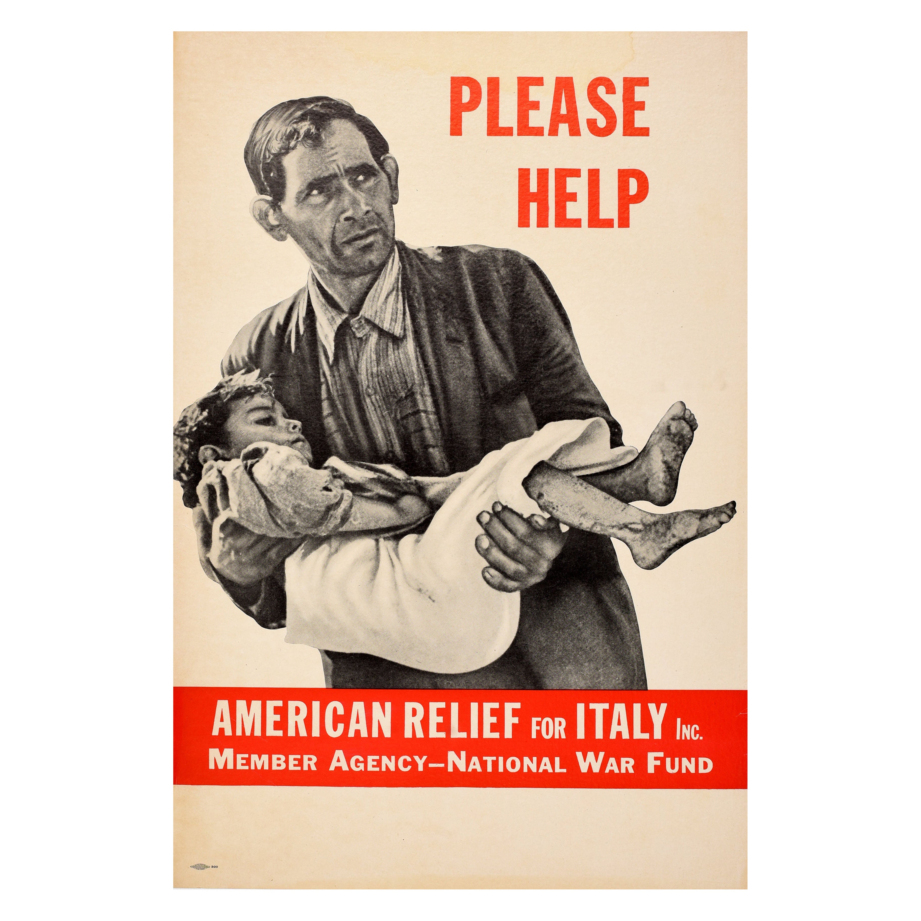 Original Vintage-Poster aus dem Zweiten Weltkrieg, American Relief, Italien, Bitte helfen, National War Fund