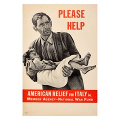 Original Vintage-Poster aus dem Zweiten Weltkrieg, American Relief, Italien, Bitte helfen, National War Fund