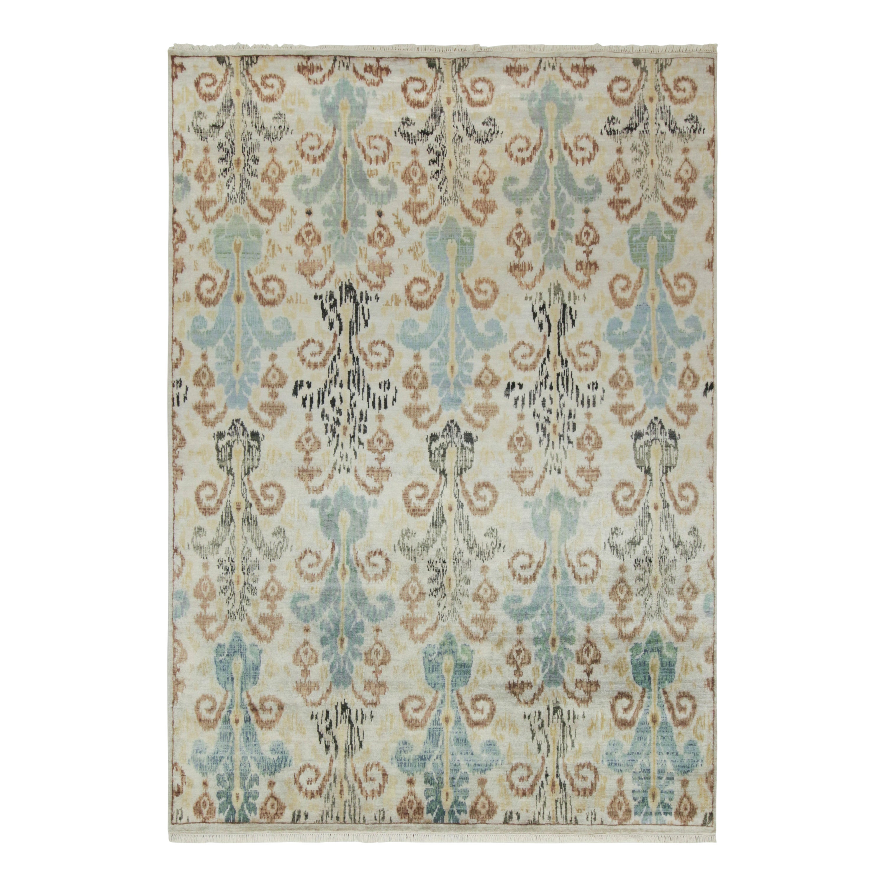 Rug & Kilim’s Classic Ikats Style Rug with Blue, Beige, Brown, Black Patterns