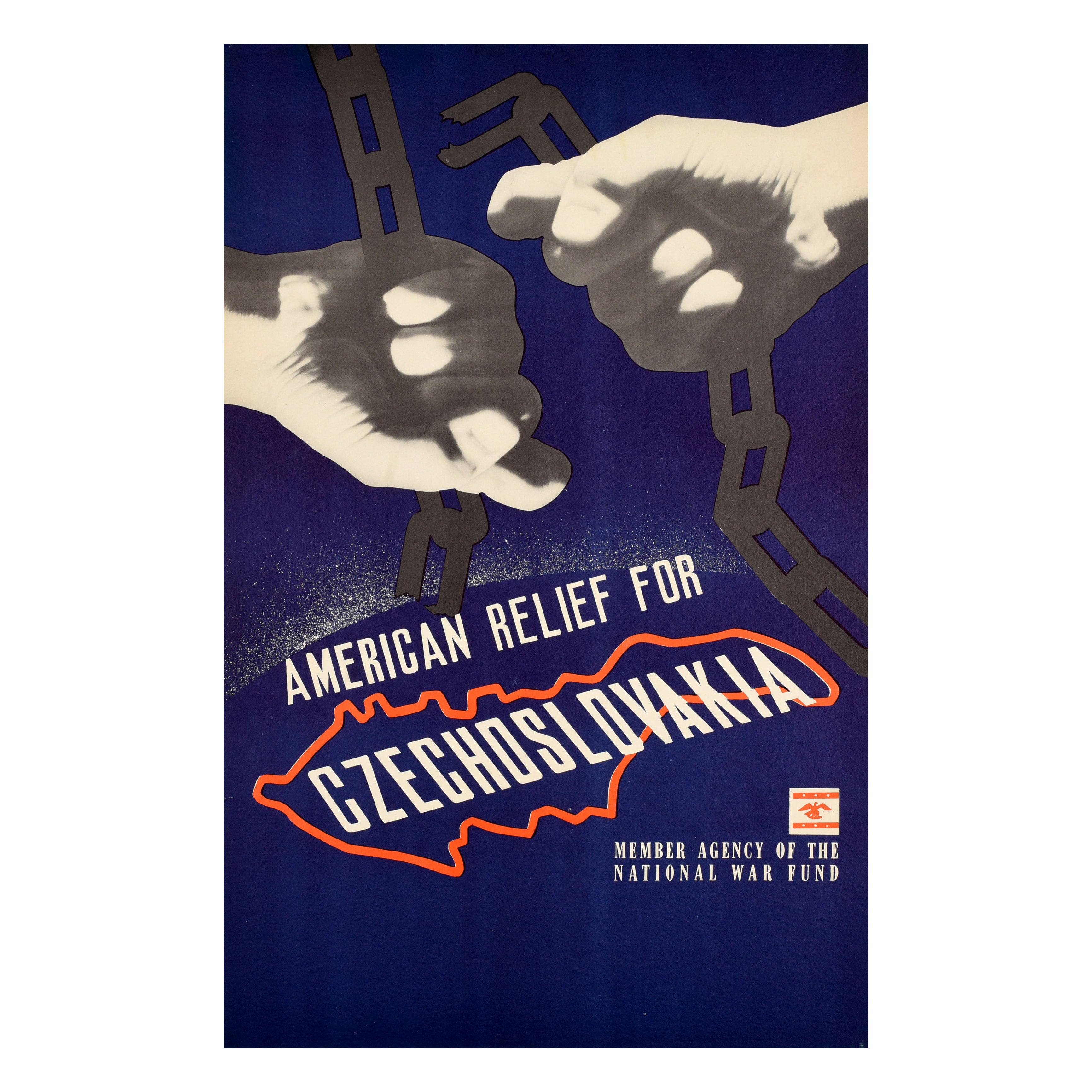 Original Vintage WWII Poster American Relief Czechoslovakia Chains National Fund