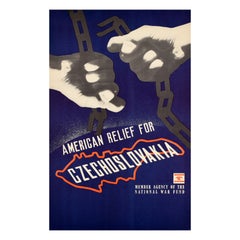 Original Vintage WWII Poster American Relief Czechoslovakia Chains National Fund