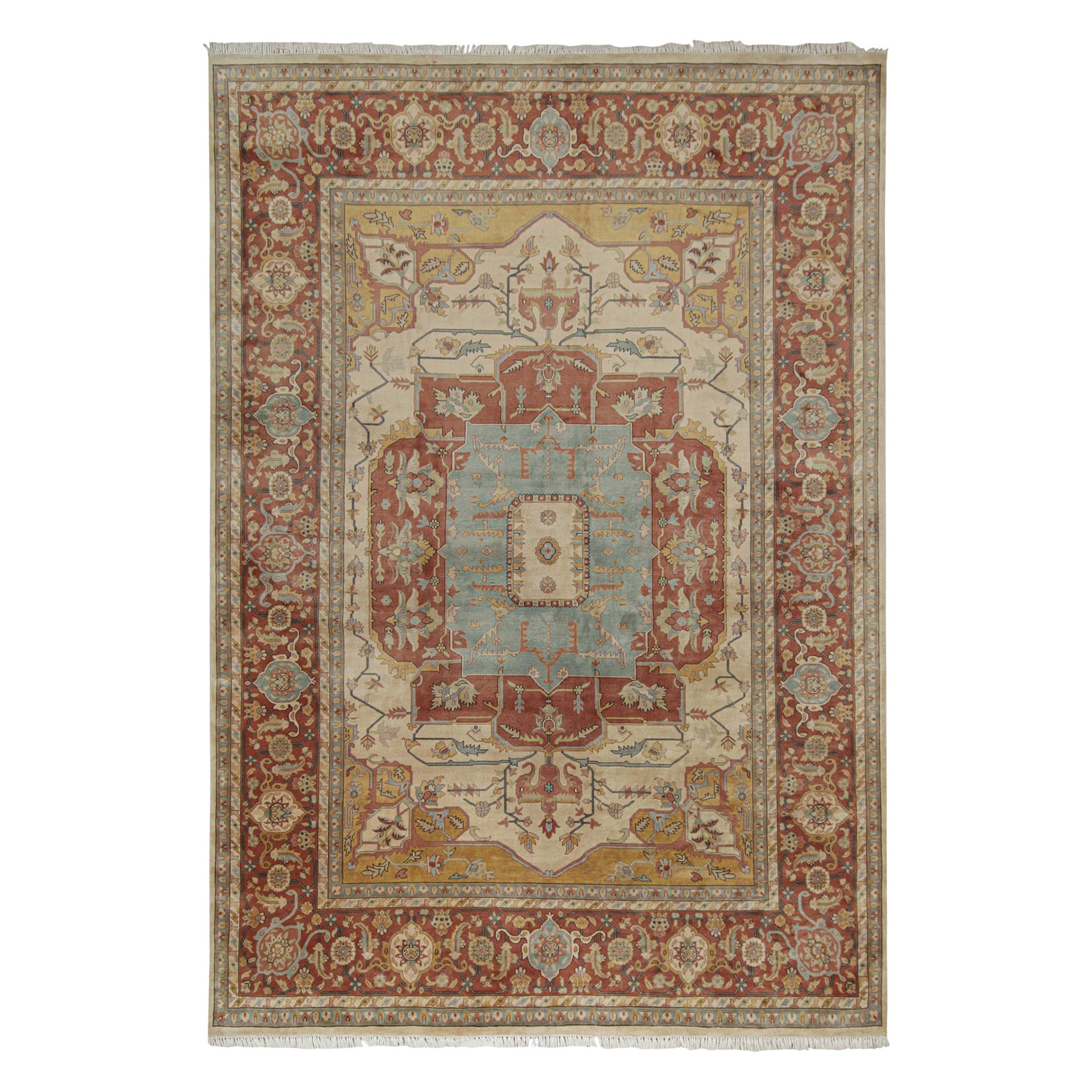 Alfombra de estilo clásico Rug & Kilim de color rojo y dorado con dibujo de medallón azul