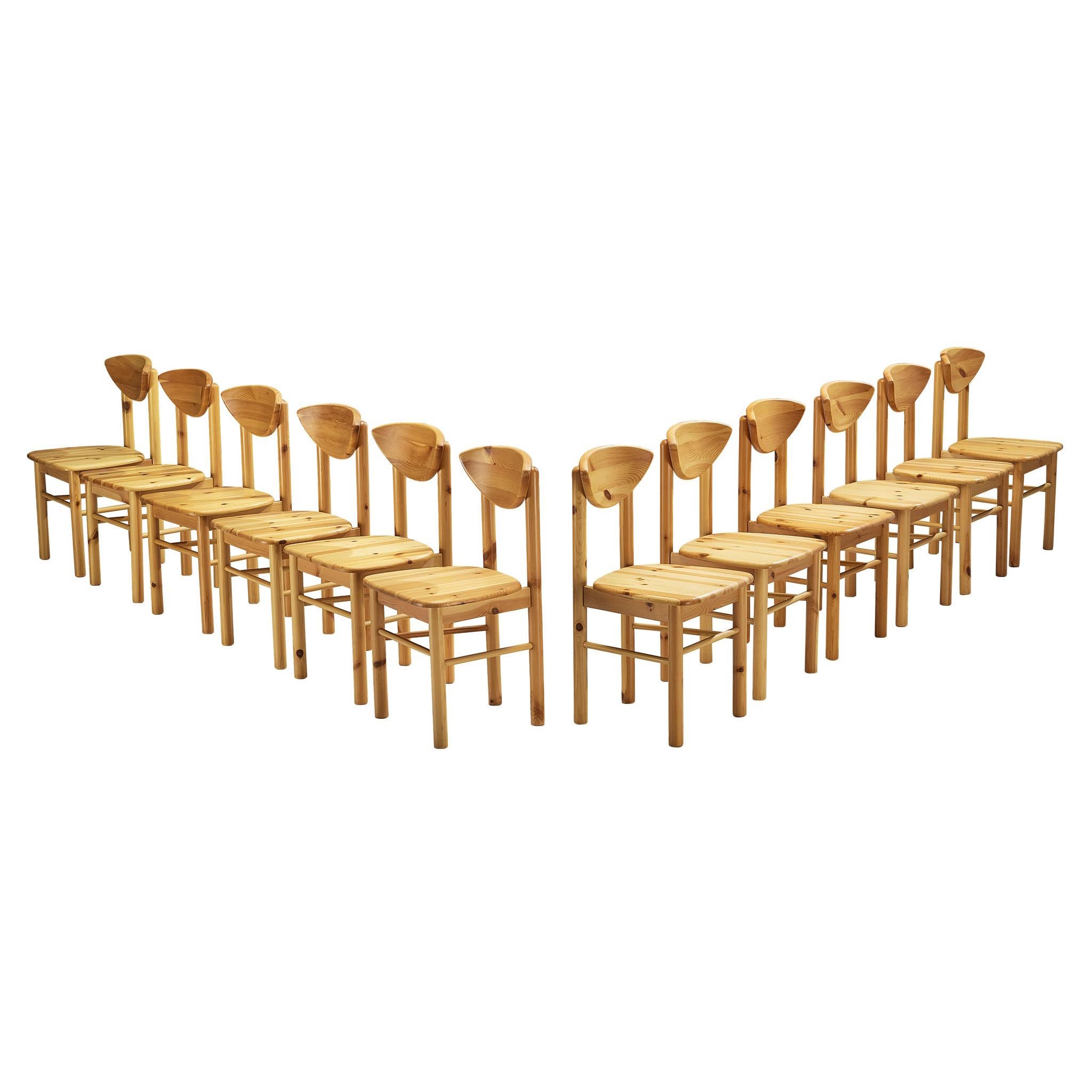 Set of Twelve Dining Chairs in Solid Pine