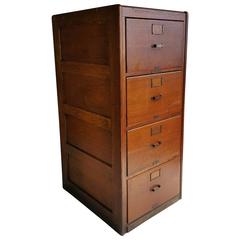 Antique Classic Quartered Oak Four-Drawer File Cabinet, Finished Sides and Back
