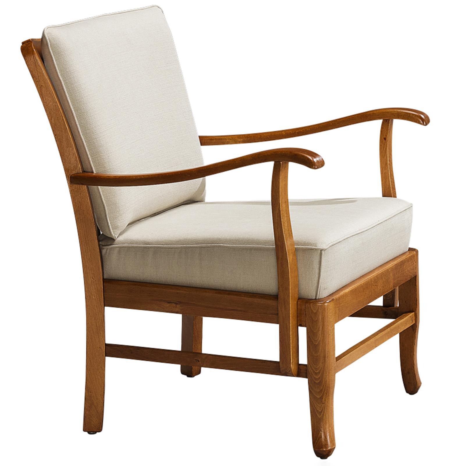 Armchair in Solid Wood and Neutral Cushions