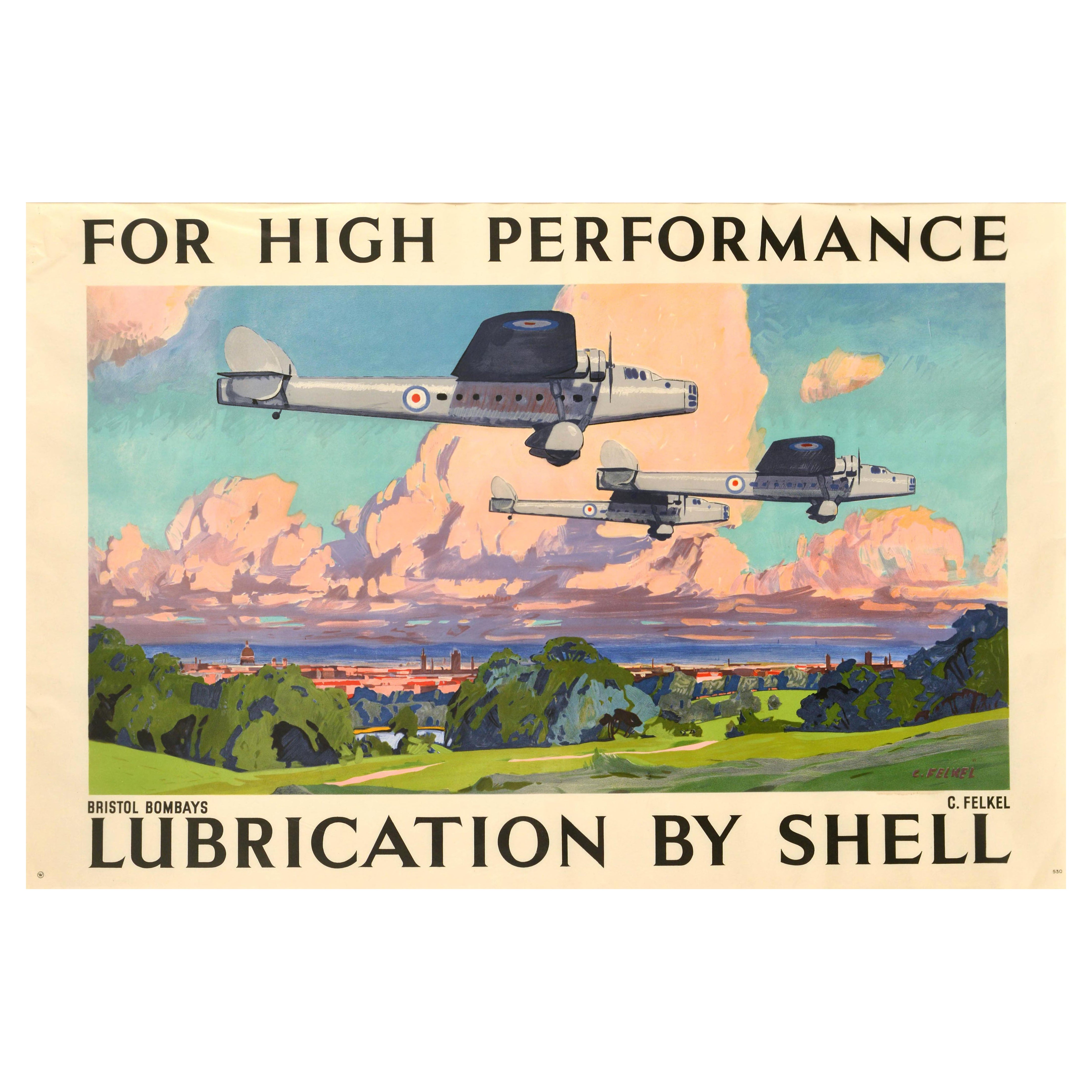 Original Vintage Advertising Poster Shell Bristol Bombays RAF Carl Felkel