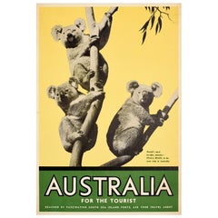 Original Vintage Travel Poster Australia Koala Bears Eucalyptus Tourist Oceania