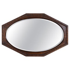 Grand miroir octogonal anglais ancien Arts & Crafts encadré en chêne, vers 1920.