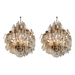 Antique Pair of Bronze Crystal Chandeliers