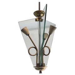 Italian Midcentury Glass Chandelier, Pendant by Luigi Fontana