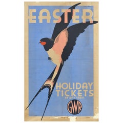Original Vintage Train Travel Poster GWR Easter Sparrow Great Western Railway