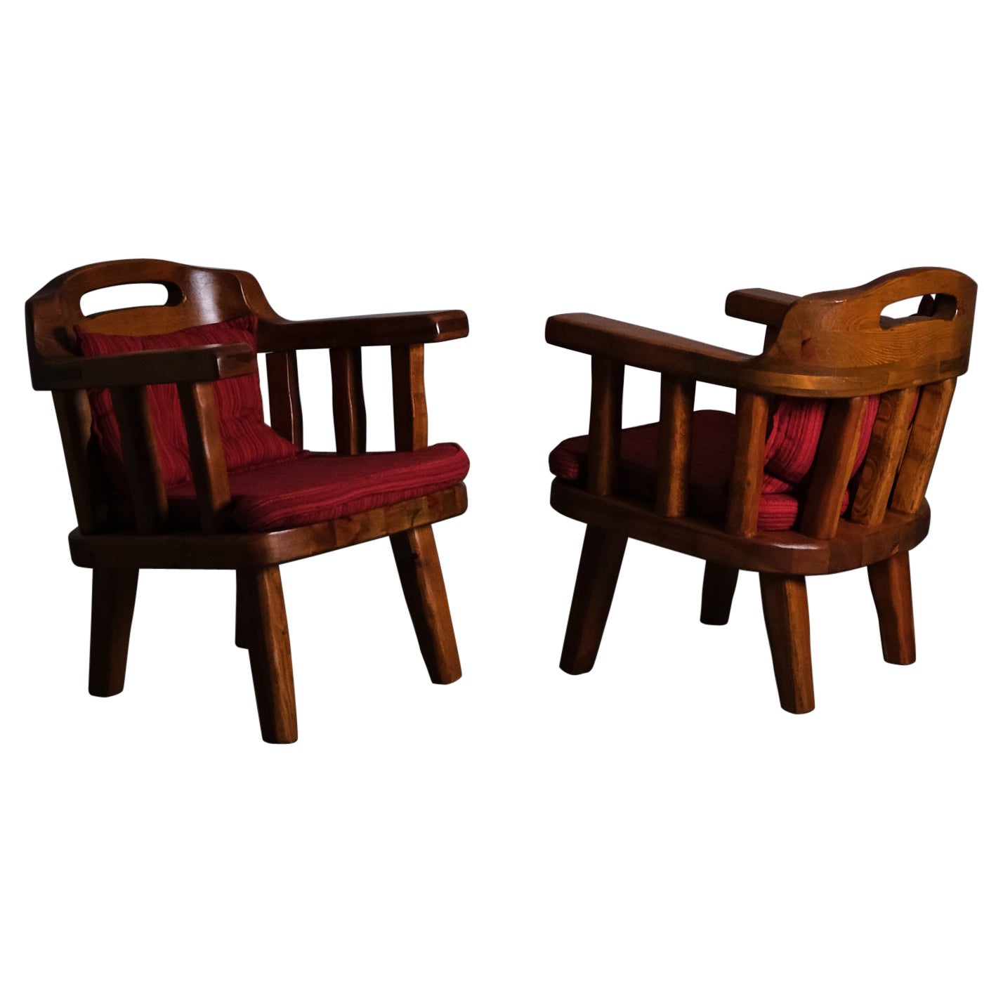 Brutalist pine lounge chairs by Stig Sandkvist, Sweden, 1950s