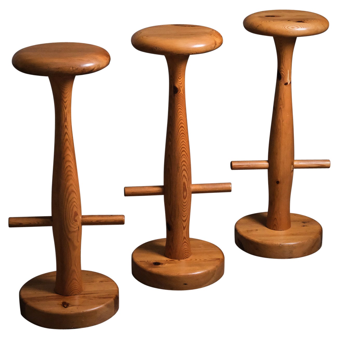 Three bar stools in pine made by Asko, Finland, 1970s
