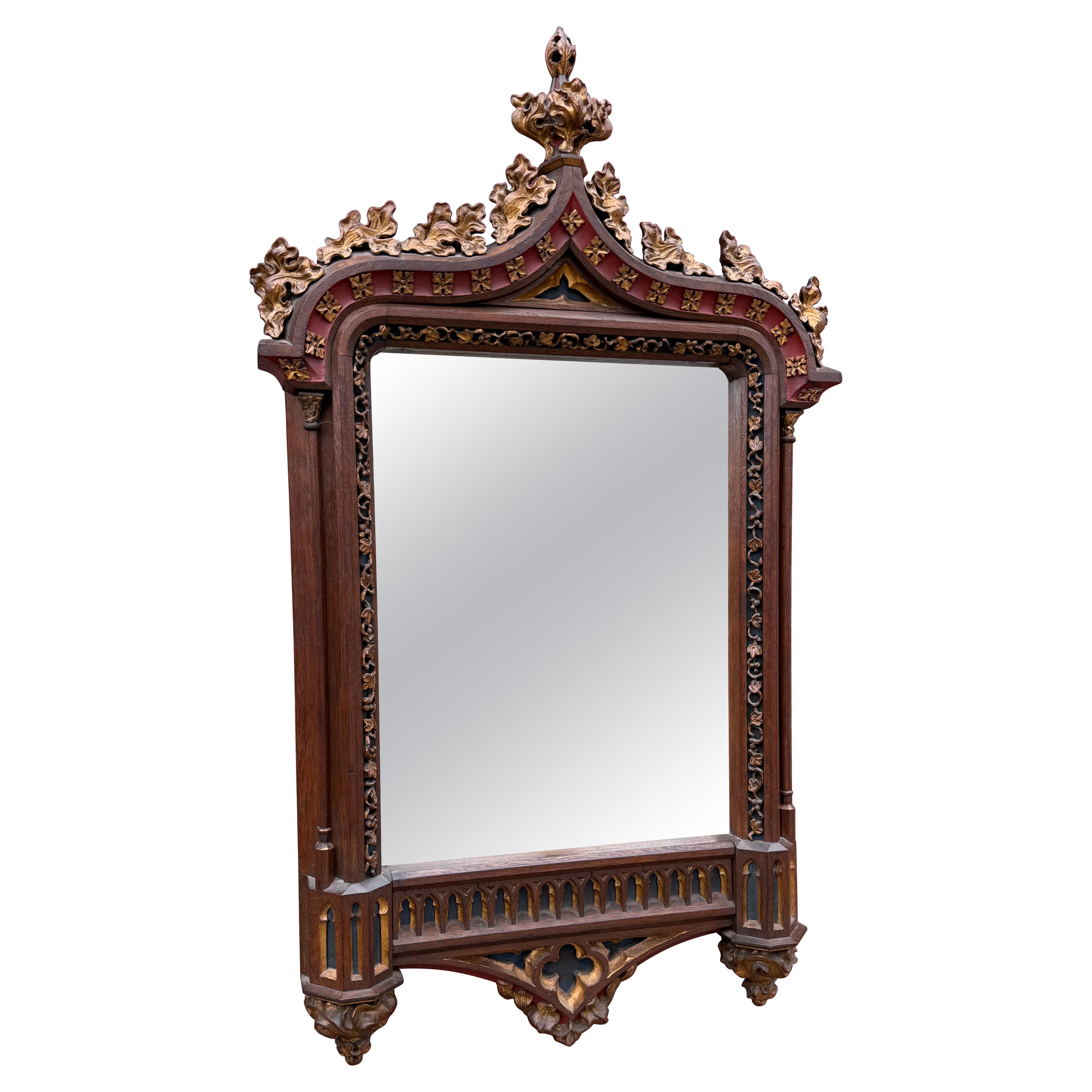 Monumental 19th Century Gothic Revival Mirror with Exquisite Hand-Carved Details