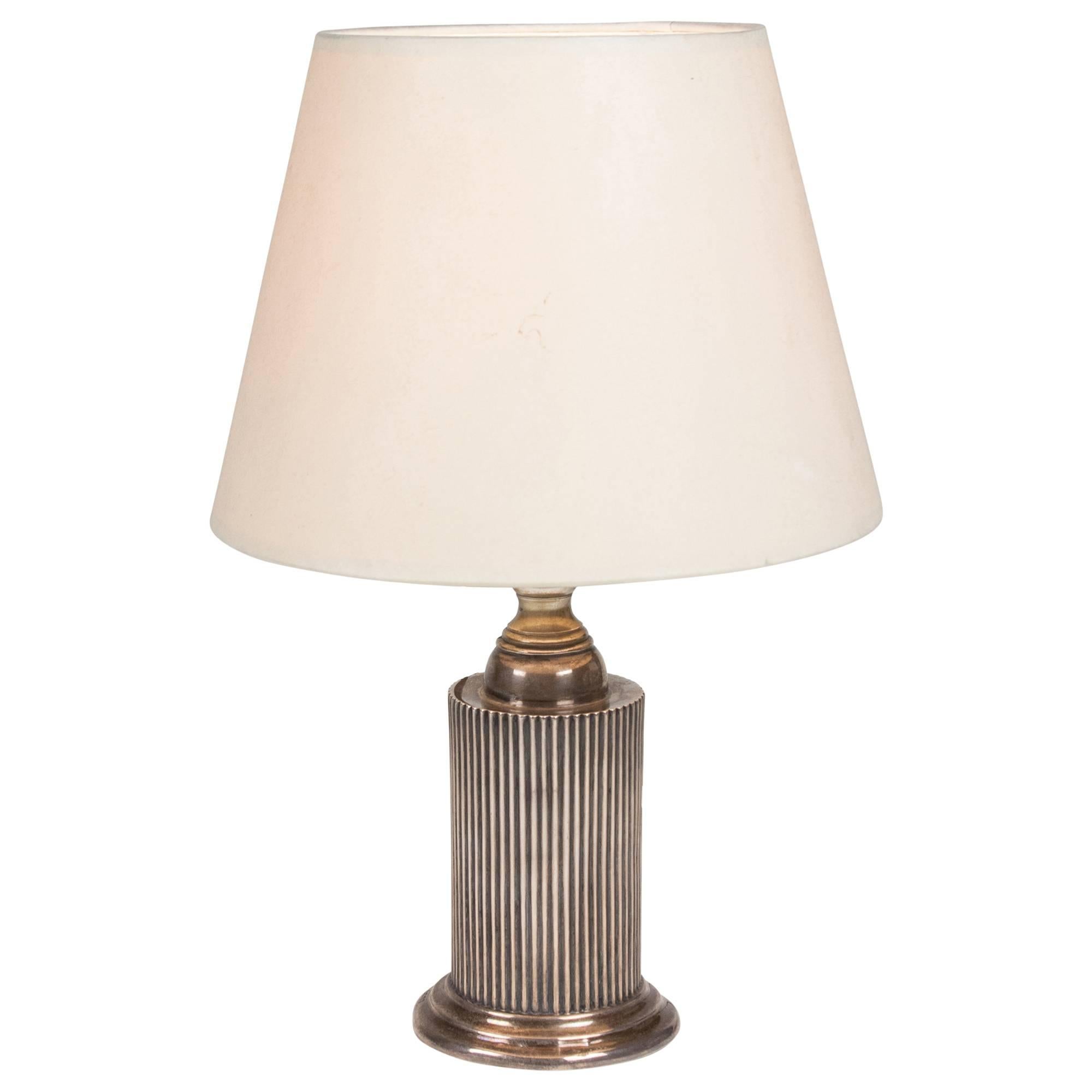 Silver Plate Fluted Column Table Lamp, French, 1930s