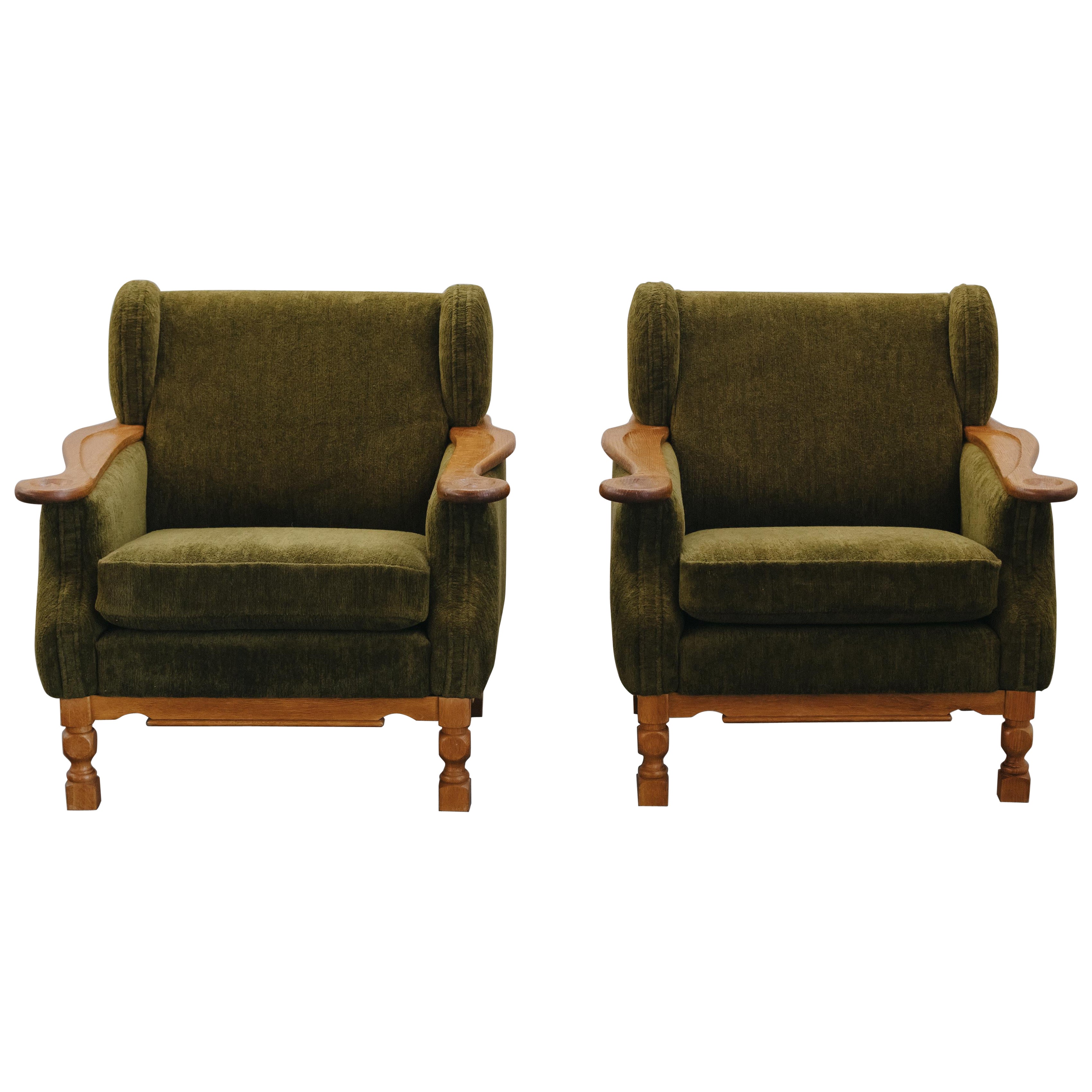 Vintage Pair Of Oak Lounge Chairs From Denmark, Circa 1960