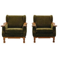 Vintage Pair Of Oak Lounge Chairs From Denmark, Circa 1960
