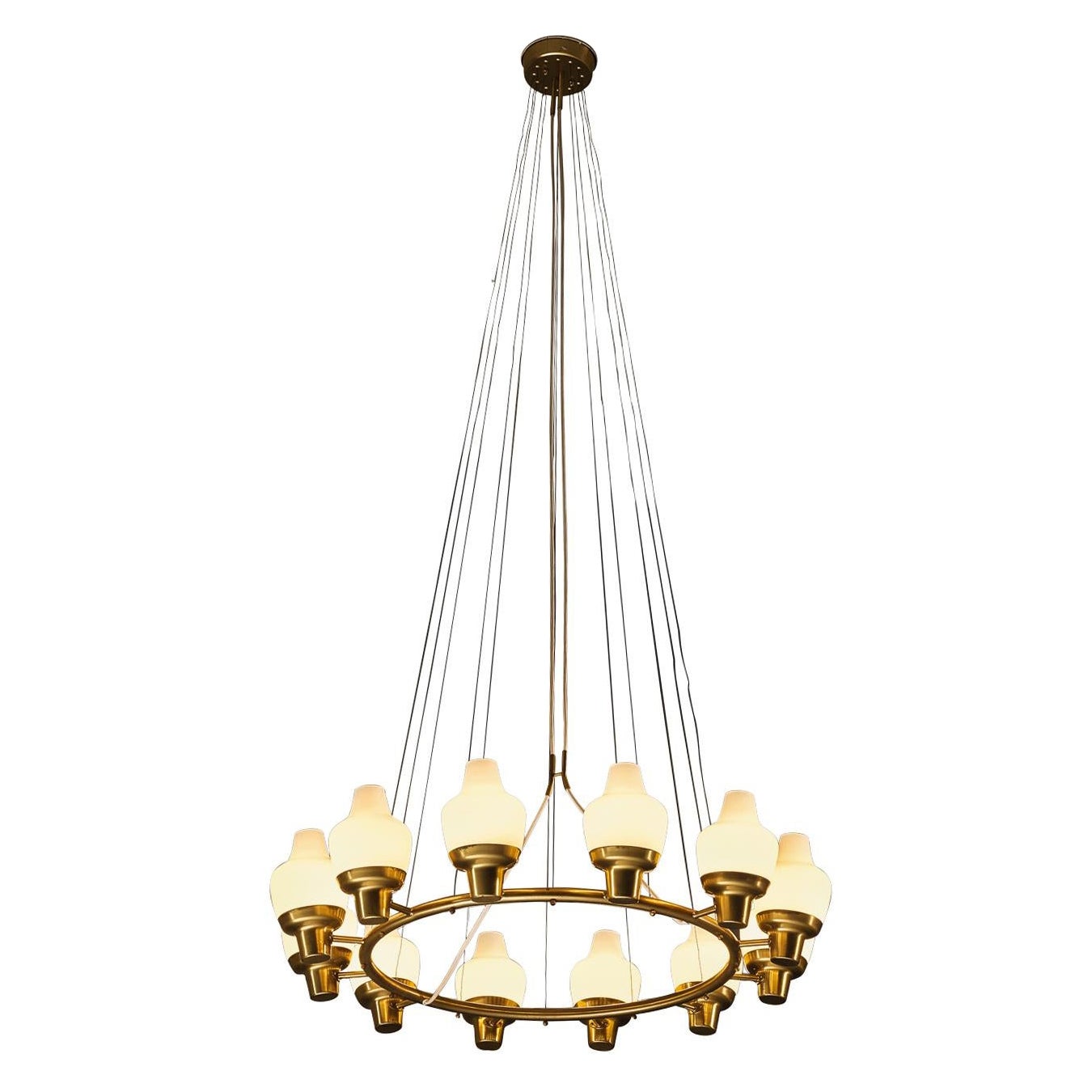 Hans Bergström for Ateljé Lyktan Chandeliers in Brass and Frosted Glass