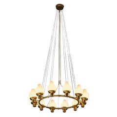 Hans Bergström for Ateljé Lyktan Chandeliers in Brass and Frosted Glass