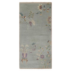 Rug & Kilim’s Chinese Art Deco Style Rug, Soft Gray-Blue with Floral Patterns