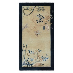 Rug & Kilim's Chinese Art Deco Style Runner Rug, Floral Patterns on Cream White