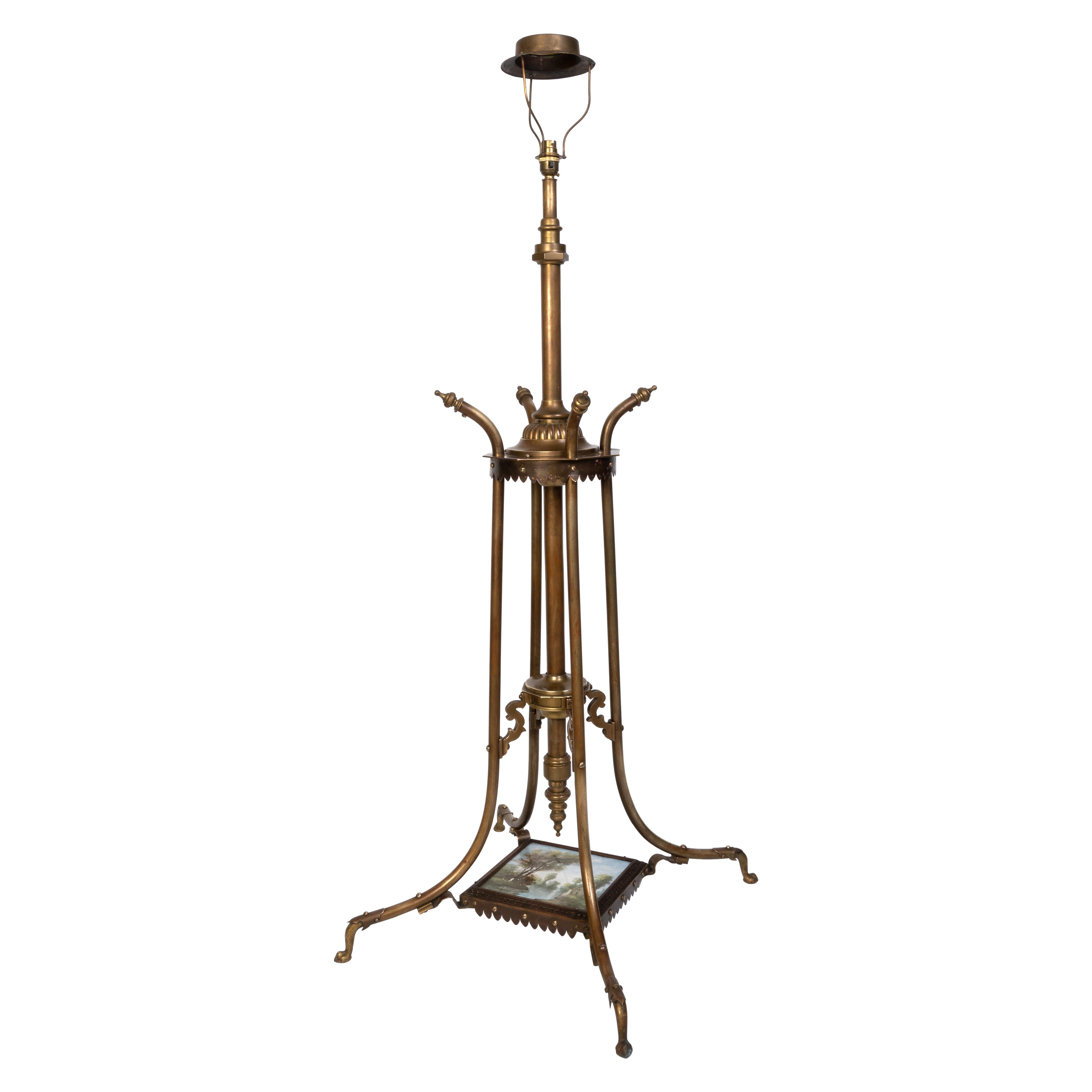 Antique English Arts And Crafts Brass Telescopic Standard Lamp C.1900