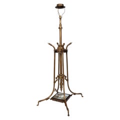 Antique English Arts And Crafts Brass Telescopic Standard Lamp C.1900