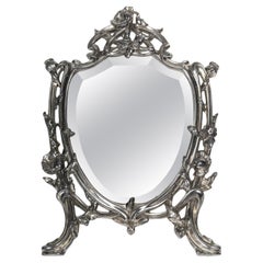 Miroir de table en bronze plaqué argent, début du 20e siècle, période Art nouveau