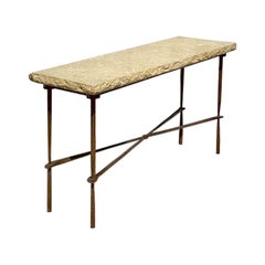Vintage Boho-Schmiedeeisen und Kalkstein Konsolentisch