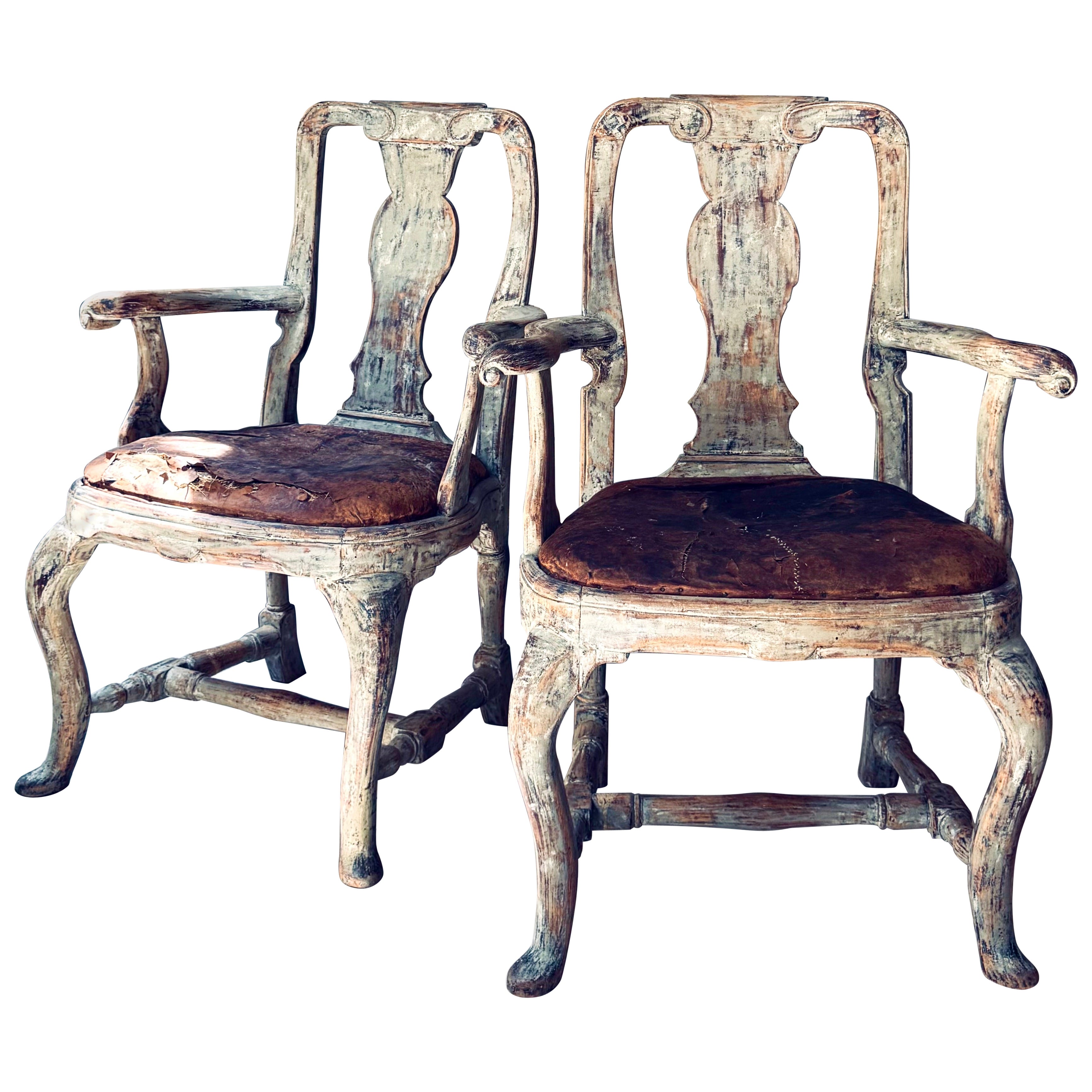 Pair of 18th Century Swedish Rococo Period Armchairs