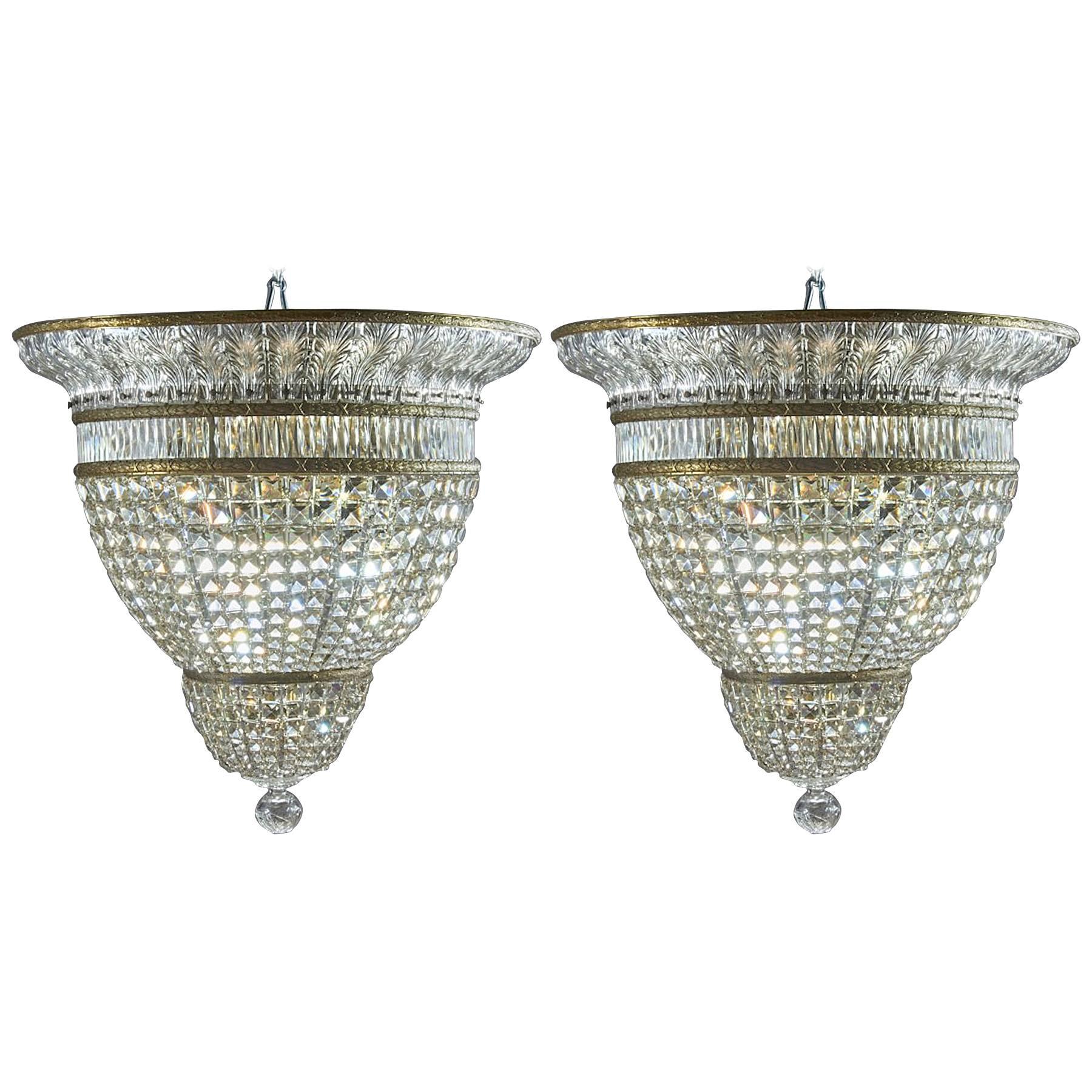 Pair of Large Art Deco Baccarat Plafonniers
