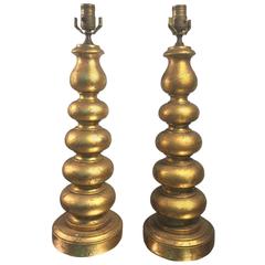 Pair of Great Graduated Ball Form Gold Finish Table Lamps by James Mont