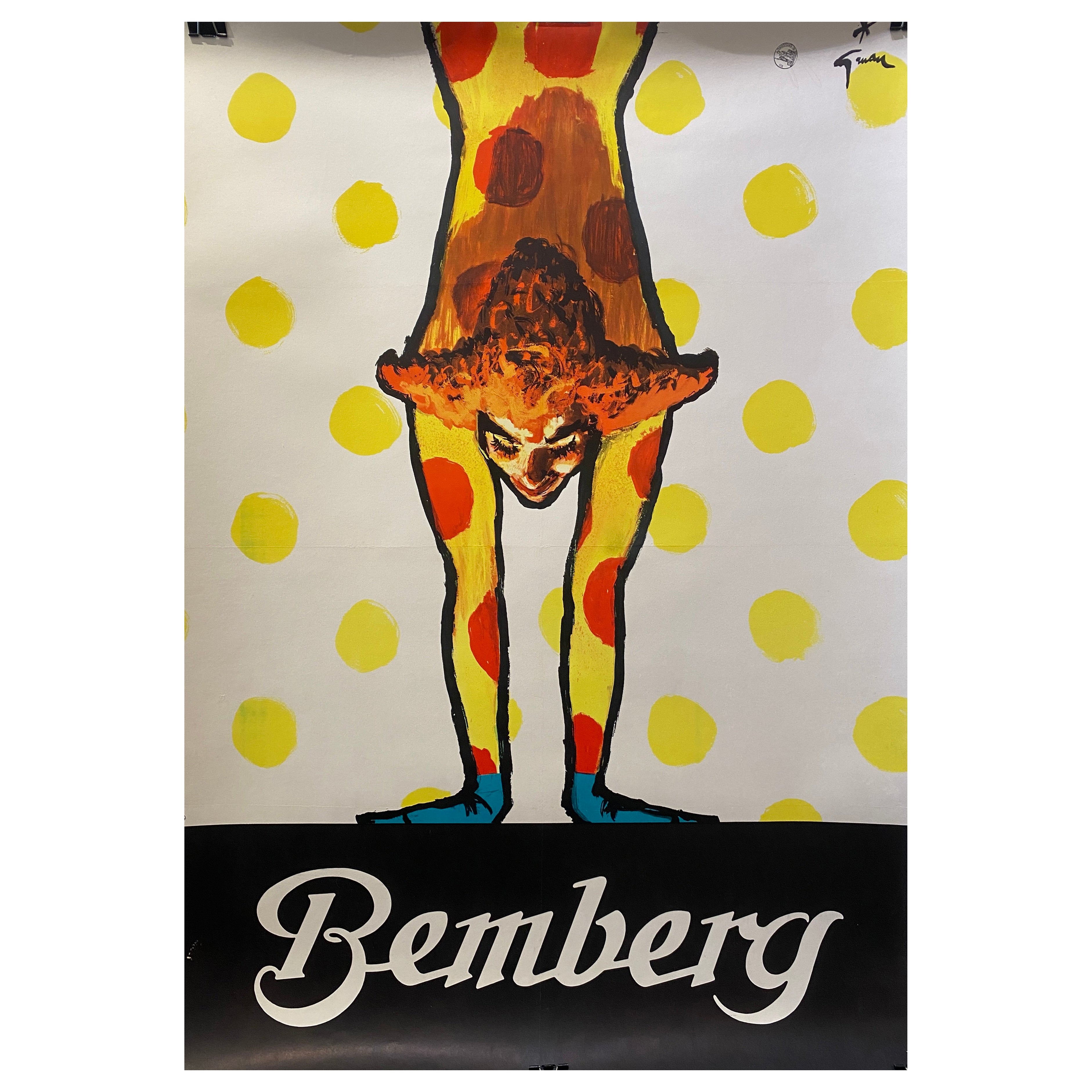C.Rene Gruau Poster pubblicitario originale d'epoca, 'Bemberg', 1970 ca.