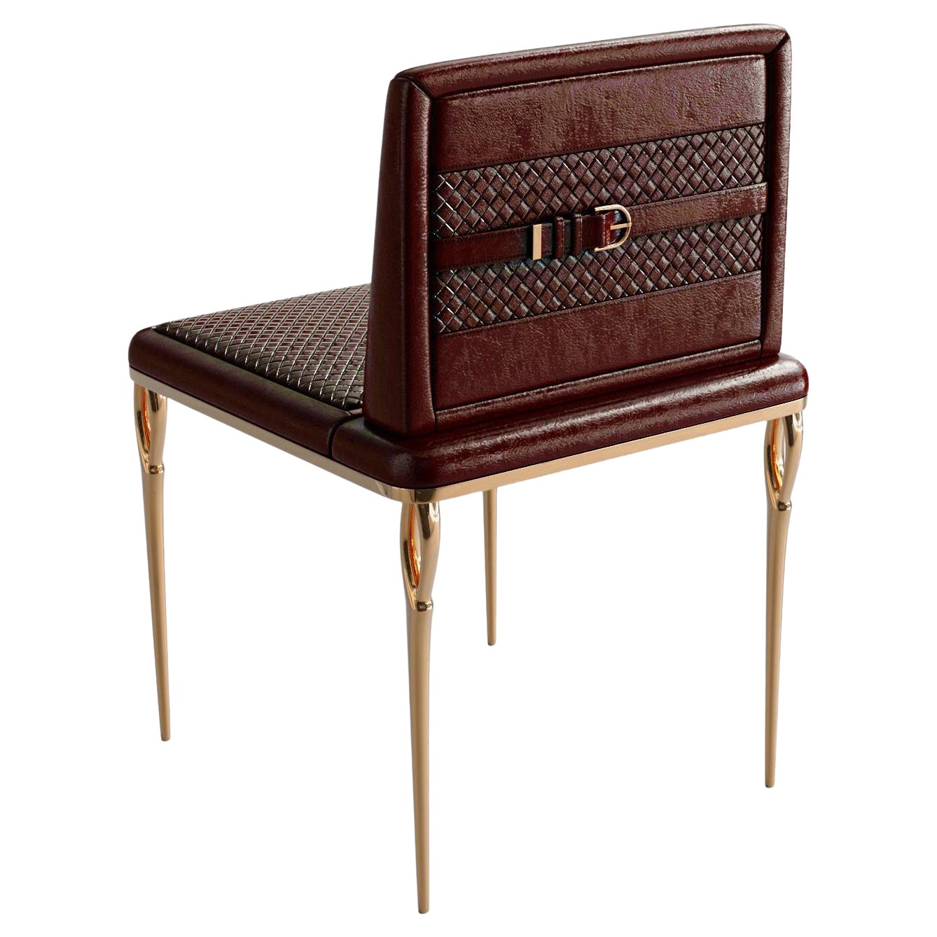 "Roma" Chair, Set of Eight, with Bronze & Woven Leather, Tailor Made, Istanbul