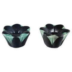 Ilse Claesson for Rörstrand. Pair of small candlesticks in glazed faience.