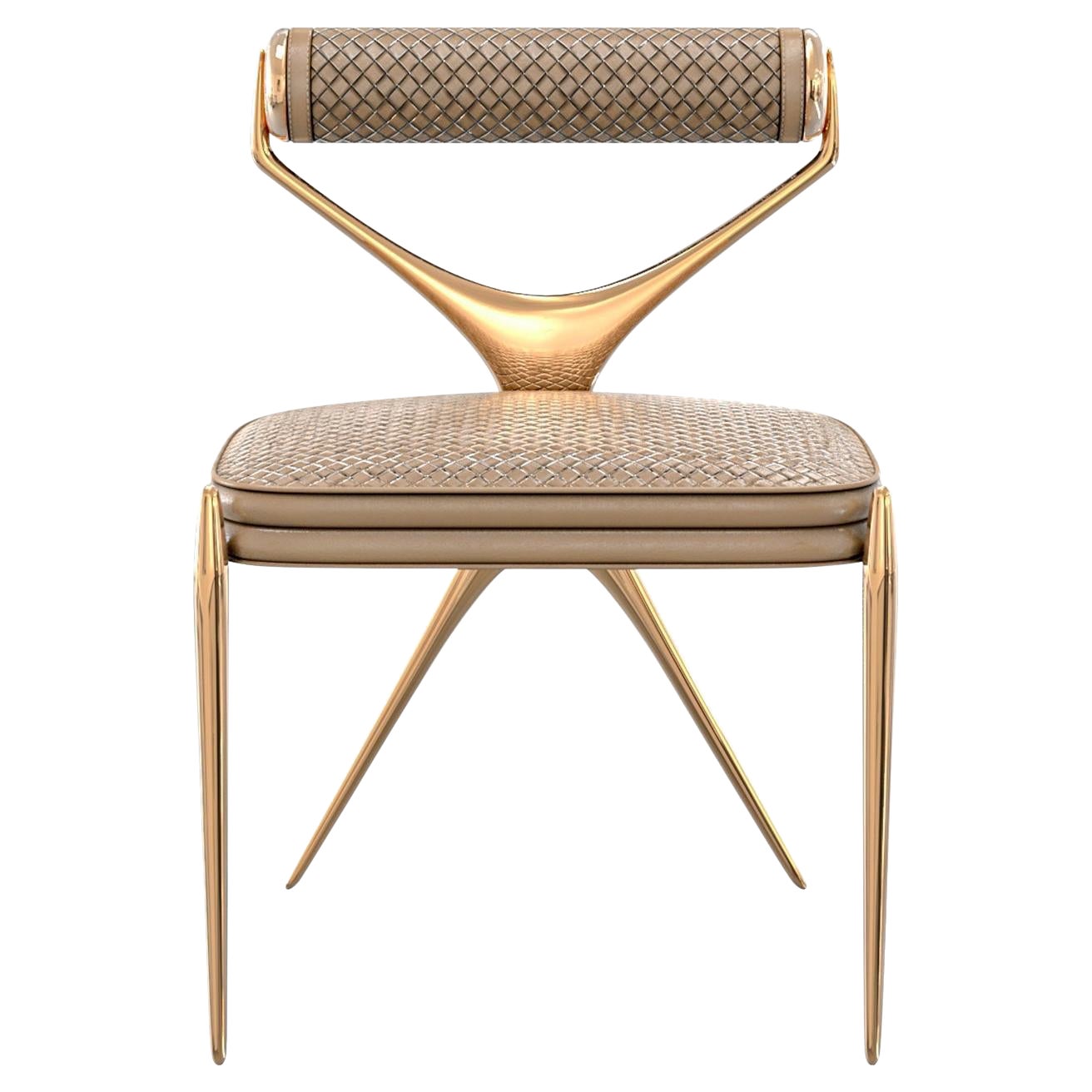 Silla "Incandescenza", juego de ocho, bronce, cuero tejido, TailorMade, Estambul