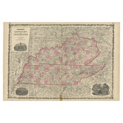 Civil War Era Map of Kentucky and Tennessee with Scenic Insets, Published 1864