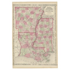 Antique Rare 1864 Civil War Era Map of Arkansas, Mississippi, and Louisiana