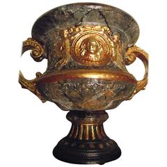 Neoclassic Urn/ Table Base , Marbleized Plaster wGold Leaf , gifts for men 