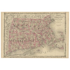 Seltene Karte aus der Zeit des Bürgerkriegs von 1864 von Massachusetts, Connecticut und Rhode Island