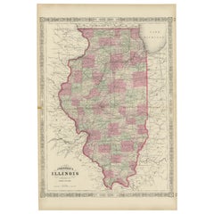 Seltene Karte aus der Zeit des Bürgerkriegs von 1864 aus Illinois mit Lake Michigan-Details