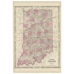 Dekorative Karte aus der Zeit des Bürgerkriegs 1864 von Indiana mit Lake Michigan-Details