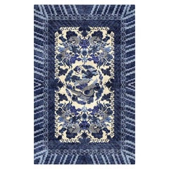 Drachenteppich Wolle Seide Stil Chinesisch Imperial Teppich Blau Beige, Djoharian Design