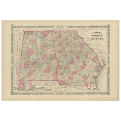 Historic 1864 Civil War Map of Georgia and Alabama with Coastal Focus
