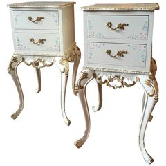 Louis XV Style Bedside Cabinets Tables Pair of French Shabby Chic White