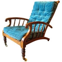 Antique Regency Armchair Early 19th Century Reclining Peacock Blue
