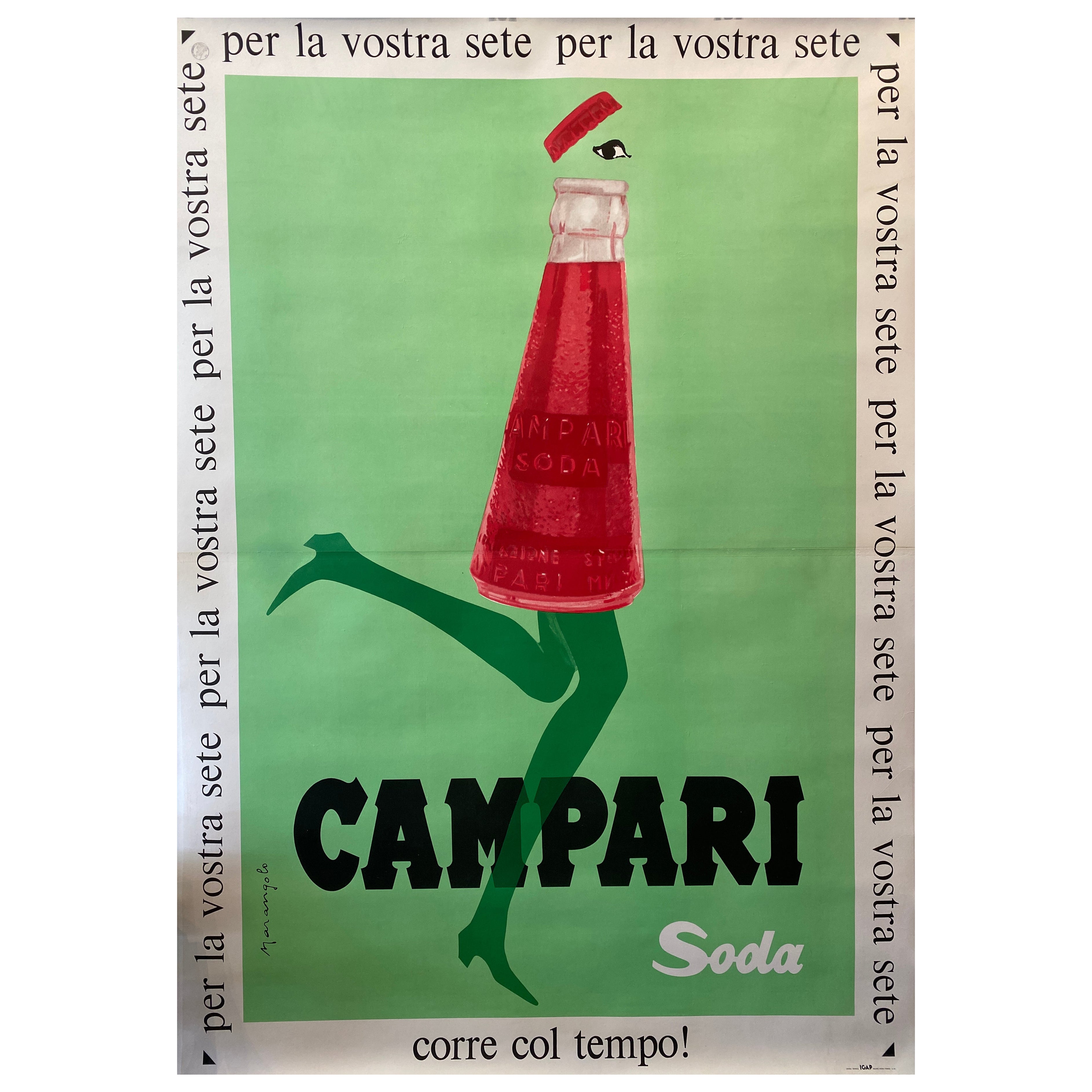 Italienisches Original-Vintage-Poster „Soda Corre Con Tempo“ von Campari in Übergröße, 1968